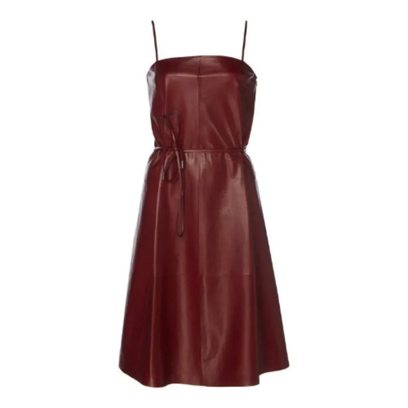 Salvatore Ferragamo Women's Burgundy Bow-detailed Leather Dress Size 40 … - Picture 1 of 10